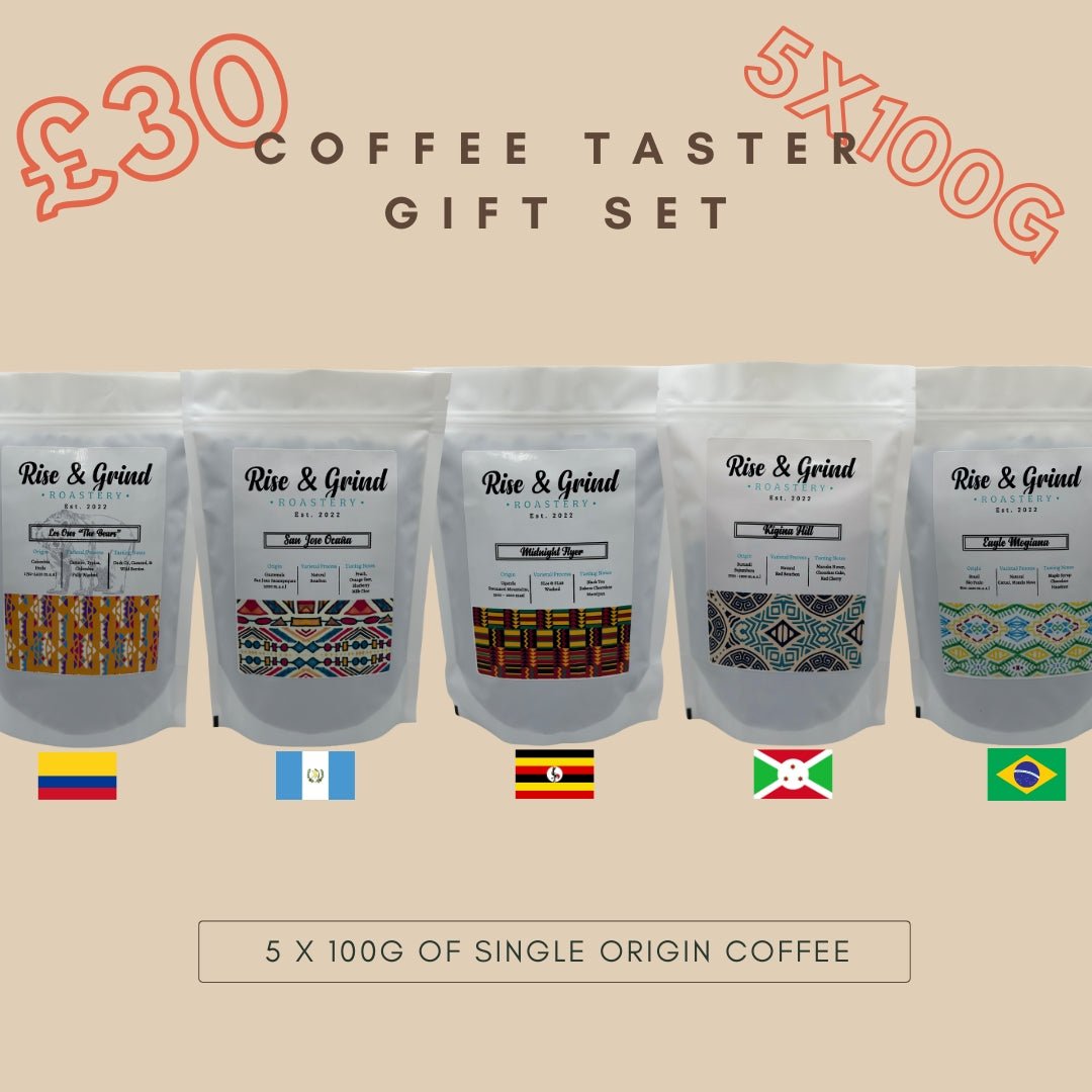 Coffee Gift Taster Box - 5x 100g Single Origin Coffee - Rise & Grind Roastery - Whole Bean - 